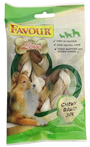 Favour. Chewy Braid Treats for Dogs - High in Protein, Aids Dental Care and Joint Support, 3 Packs