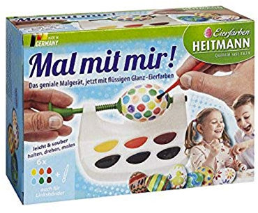 Heitmann Malgerät - Mal mit Mir! - Ostereier-Malmaschine - 6 flüssige Eierfarben - Pinsel - auch für Linkshänder