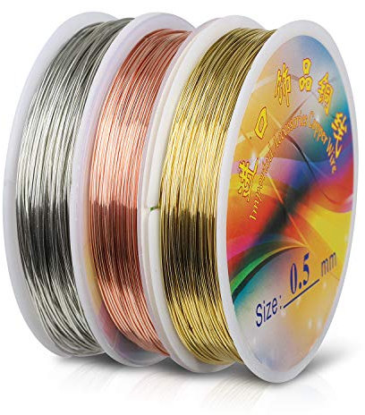 Hyber&Cara 60m 0.5mm Craft Wire for Jewellery Making 24 Gauge Silver/Gold/Rose Gold Copper Craft Wire Tarnish Resistant Copper Beading Wire for Jewelry Making Supplies and Crafting