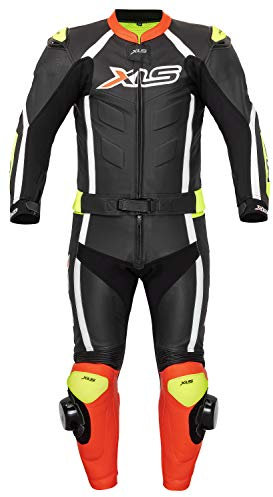XLS Lederkombi hochwertiger Zweiteiler Schwarz Rot Neongelb zweiteilig Motorradkombi (48)