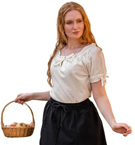Leonardo Carbone® Damen Bluse Otilia | Kordelzug Dekolleté | Schulterfrei | Karneval, Halloween, Cosplay, LARP, Mittelalter, Tunika, Oberteil, Kostüm | 100% Baumwolle Natur M