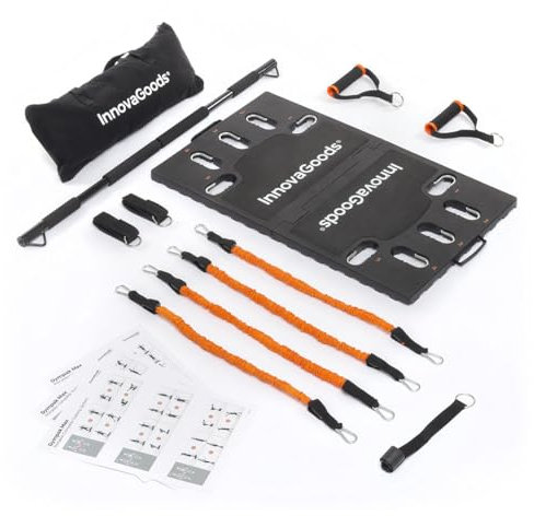 InnovaGoods, Sistema di Allenamento Integrale Portatile con Guida Esercizio Gympak Max-Fitness, Gym di casa Unisex Adulto, Nero e Arancione, Taglia Unica