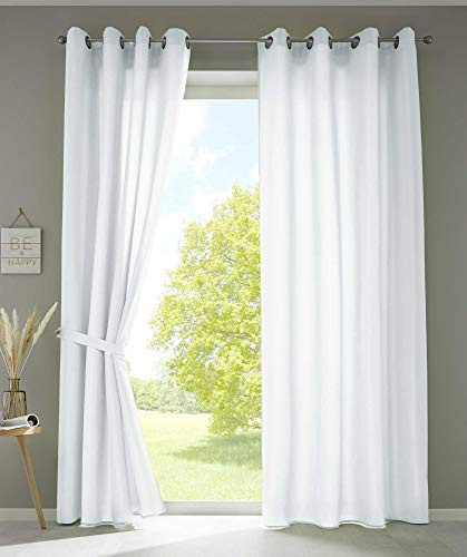 Två set draperier sjal Ösen »Berlin« HxB 245 x 140 cm vit iögonfallande mikrosatin ljusgenomsläpplig Uni Matt, 20405N2