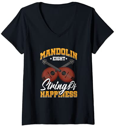 Femme Joueur Mandoline Instruments Cordes Bluegrass Musicien T-Shirt avec Col en V
