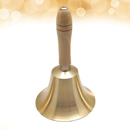 TOYANDONA Campanello a mano, in ottone forte, con manico in legno, campane a mano per bambini e adulti, per matrimoni, scuola, Natale, hotel, servizi e giochi (6, 5 cm)
