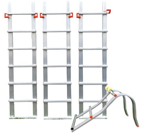 Echelle de Toit Longueur 5,40m Facile à Installer - Lot 3 Rallonges de 1,50m + 1 Crochet de 0.90m - Tout en Aluminium - Très Légère 12 kg - Résistance Charge maximale 150 kg