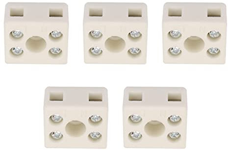 5 Pcs Ceramics Terminal Blocks, 2 Position 5 Hole High Temp Ceramic Wiring Block 250V 10A Insulation Porcelain Connectors Frequency Insulator Connector with Copper Contact for Electrical Wire Cable