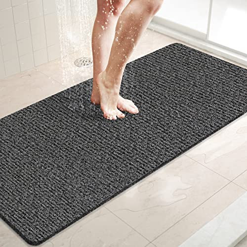 LuxStep Duschmatte, Badewannenmatte, 119,4 x 40,6 cm, rutschfeste Badematte mit Ablauf, schnell trocknende PVC-Luffa-Badematte für Badewanne, Dusche, Badezimmer (phthalatfrei, schwarz)