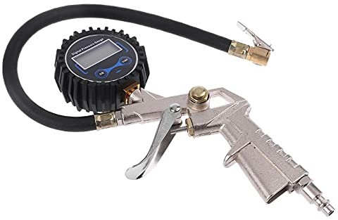 SHALOLY Manometer Digitaler Reifenfüller mit Manometer, Schlauch und Spannklemme, kompatibel mit Auto Motorrad Fahrrad 35ED