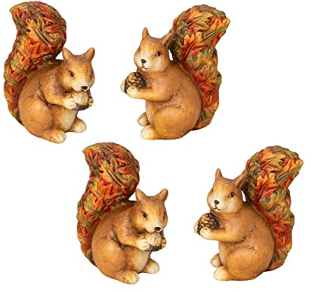 4 Stück Eichhörnchen mit Nuss Figuren 11 cm Dekofigur Gartenfigur