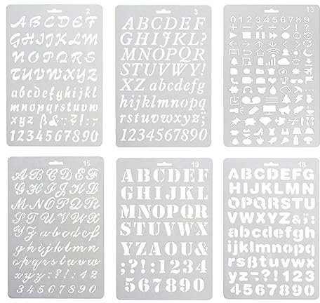 XNJIHWA 6 Stück Buchstaben Schablone Klein Kunststoff Letter Schablonen Wiederverwendbare Zeichenschablonen Alphabet für DIY,Malerei,Holz,Wand,Papier,26x18cm