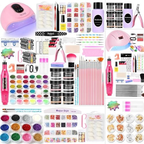 Professionelles Nagelstudio Set mit Nagelfräser & UV-Lampe - Gelnägelset inkl. Acrylpulver, Nagelfeilen, Zubehör für Nail Art, UV-Gel Design - Komplettset für zu Hause und Salon