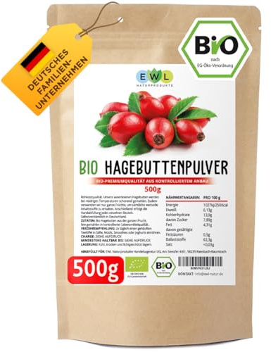 EWL BIO Hagebuttenpulver 500g | Rohkostqualität | ganze Früchte gemahlen