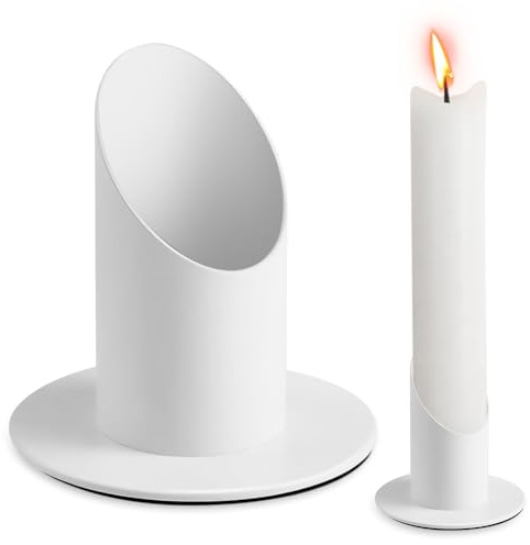 Aongray 1 Stück Kerzenständer Kommunionkerze,Metall Weiß 3.85 cm mit Tropfschutz für Kommunionkerze, Trauerkerze -Taufkerzenständer, Stabkerzenhalter für Deko