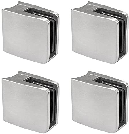 PRIOstahl Glashalter 4 Stück Glasklemme Klemmhalter Glashalter mit Sicherungsplatte + Sicherungsstift 52 x 52 x 32 mm Anschluss: 42,4 mm für Glas 8 mm aus Edelstahl V2A