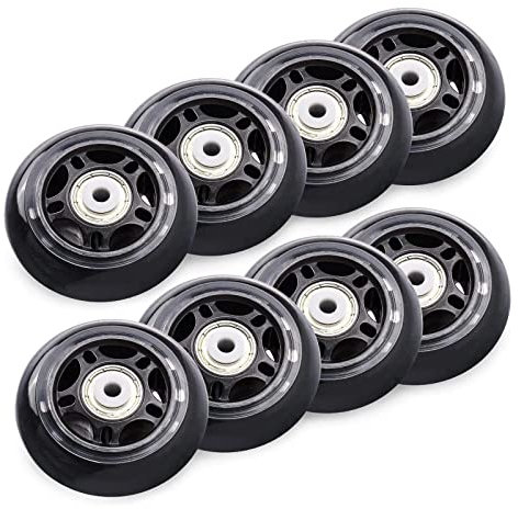 JHKJ 70 mm/72 mm/76 mm/80 mm 82A Inline-Skate-Räder, 8er-Pack Ersatz-Rollschuh-Räder für Mädchen und Jungen, Rollen mit Lagern ABEC 7 – Schwarz,Schwarz,74mm