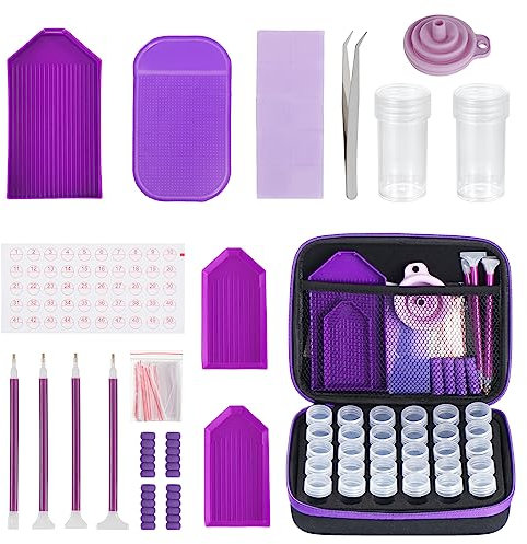 Kinsinder 30 Slots Diamond Painting Koffer Aufbewahrung Zubehör Boxen, 5D Diamond Painting Zubehör Boxen für DIY Diamant Malerei Zubehör DIY Kunst Handwerk (Violett)