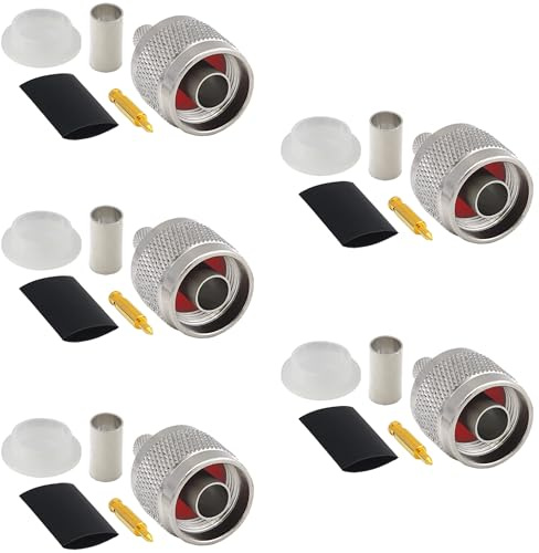 RANGEFUL N Maschio connettore a crimpare LMR240 LMR-240 RG59U RG8X RG-8X tipo N nichelato per cavo coassiale con pin placcato oro (confezione da 5)