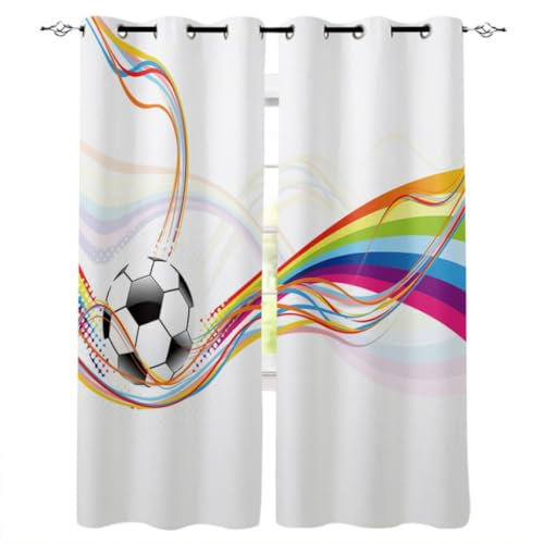 IMASHI Kinder Vorhänge 3D Fußball Muster Öse Wärmeisoliert Bedruckte Vorhänge Verdunkelungsvorhänge Für Schlafzimmer Wohnzimmer Vorhänge 100x140cm