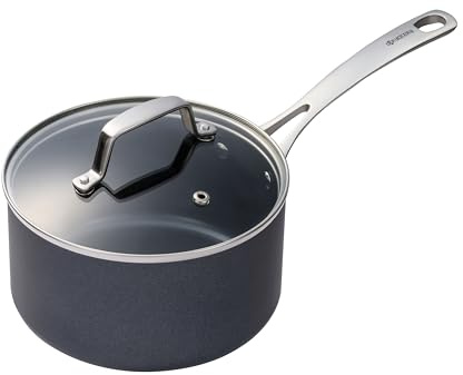 Kyocera Keramikkasserolle, Stieltopf mit keramischer Antihaft-Beschichtung, 18 cm, frei von PFAS/PTFE, Griff aus Edelstahl, für alle Herdarten geeignet, inklusive Glasdeckel, CSP-07 | Kasserolle, Glasdeckel, Edelstahlgriff, induktionsgeeignet, spülmaschinenfest, keramische Antihaftbeschichtung