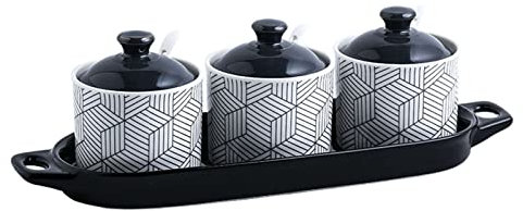 Juego de azucarero Rojo nórdico Azul – Elegante Tarro de Almacenamiento de Cocina para azúcar y Especias – Ideal para cafeterías, restaurantes y hogares – Juego de 3 Piezas (Negro, pequeño)