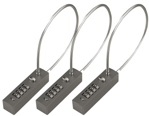Lot de 3 cadenas à combinaison en acier à 4 chiffres, 61 cm de long avec combinaison, cadenas à combinaison avec code réinitialisable pour vélos, armoires de classement (gris)