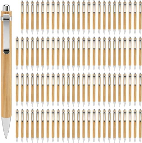 Gokelomg 100 StüCk/Los Bambus Kugelschreiber Stift Set, DIY Personalisierter Kugelschreiber mit Gravur, BüRo & Schul Bedarf, Schreibgerät Geschenke-Schwarze Tinte