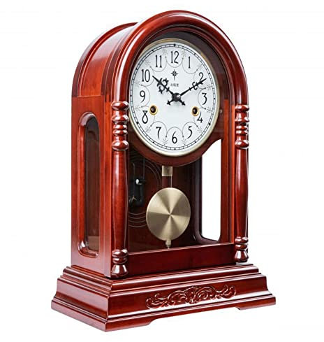 LUOYAOB Vintage Kaminuhr Vintage Tischuhr, Retro -Manteluhr, batteriebetriebene stille Imitation Holzkamin Manteluhr, for Wohnzimmer Nachttisch Büroschreibtisch Regal Dekor(Color:B)