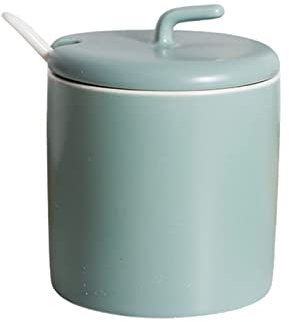OUSIKA Azucarero, bote de condimento, azucarero doméstico con cuchara, recipiente de azúcar de color sólido, tarros de especias de porcelana, azucarero con tapa conveniente-rosa-250 ml (color: rosa (c