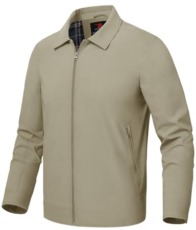 Rdruko Chaquetas de verano para hombre, ligeras, inteligentes, informales, ligeras, cazadoras para exteriores, abrigo cortavientos fino con bolsillos con cremallera, caqui, M