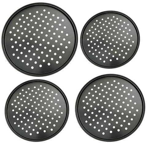 Ranley Bandeja para pizza, bandeja para pizza para el horno, bandeja para hornear pizza, antiadherente, 4 moldes para horno de pizza, molde perforado para pizza, accesorios para hornear para
