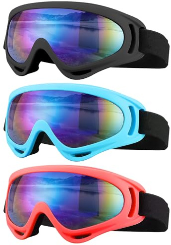 SixYard Skidglasögon, motorcykelglasögon, 3-pack snowboard snöglasögon för män kvinnor vuxen ungdom (stil 5)
