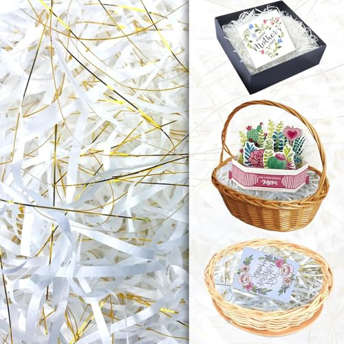 Qingchuang Geschreddertes Seidenpapier für Geschenkboxen, Füllung, 200 g Körbe, Verpackungsfüller und Korbfüller, Seidenpapierschnipsel für Party, Ostern, Weihnachten, DIY-Geschenkverpackung (Weiß und