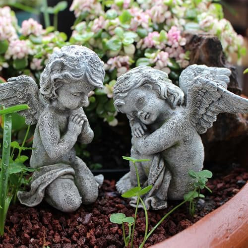 Qcwwy Betender Engel, Engel mit Geneigtem Kopf, Gartenfiguren, Kunstharz, Vintage-Design, Gartenskulpturen für den Außenbereich