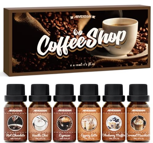 ARVIDSSON Kaffedoftoljeset, premium eteriska oljor för diffusor, espresso, vaniljchai, varm choklad, blåbärsmuffin, äggnog latte, karamell macchiato, kafédoftoljor