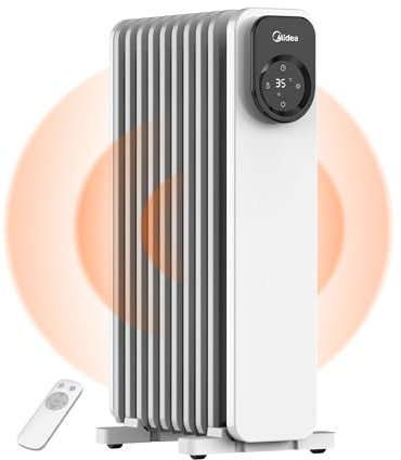 Midea NY2009-24UR, Radiatore ad Olio con 9 alette, LED Touchscreen con Controllo a Distanza - Riscaldamento Efficiente, Protezione da Surriscaldamento e Ribaltamento, 24H Timer, Silenziosa, 2000W