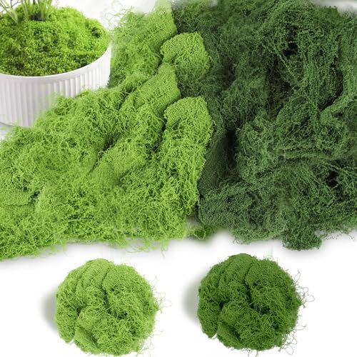 100g Kunstmoos zum Dekorieren – Dunkelgrün 50g + Hellgrün 50g, künstliches Moos für Deko, Bastelmoos, ideal für Wanddekoration, Krippen, Aquarium und Modellbau, Kunst Moos zum Basteln.