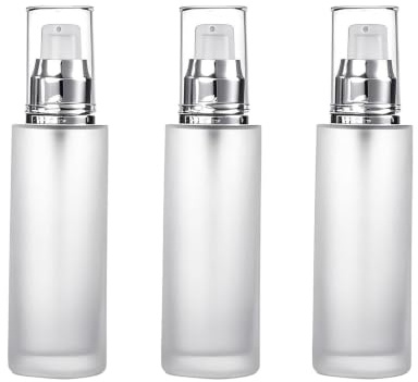 3 botellas vacías de 60 ml para loción de vidrio esmerilado, dispensador de loción para crema, dispensador de loción recargable, para viajes, maquillaje, cosméticos, artículos de tocador, frascos para