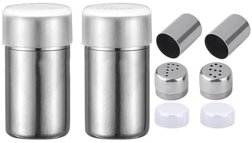 ZAAWUUT 2-Pack Mini Salz Pfeffer Shaker, 5ml Salz und Pfeffer Shaker mit Deckel, Edelstahl Gewürz Gläser Gewürz Spender für Salz Zucker Gewürz Pfeffer (Silber, Mini)
