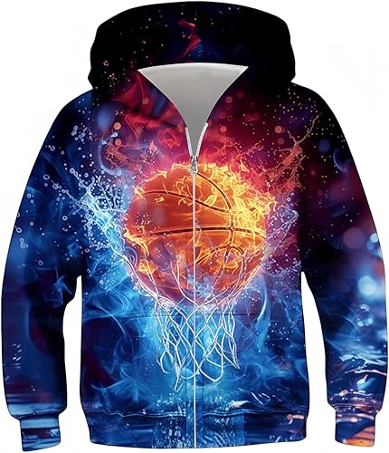 Ocean Plus Pojke Hoodie med Dragkedja – Mjuk & Tålig Digitaltryckt Tröja för Barn – Långärmad Vardagströja för Höst/Vinter