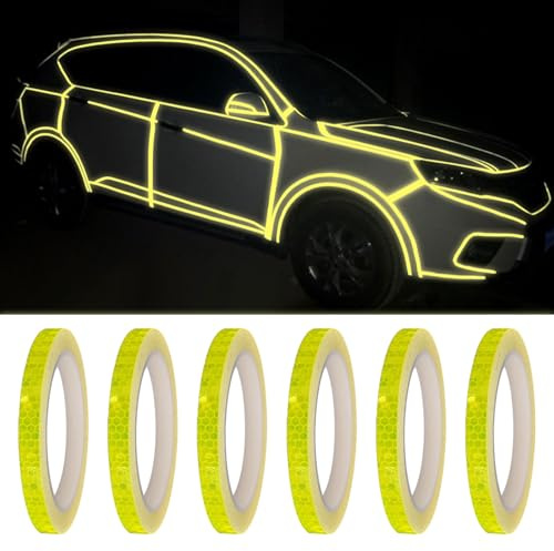TUONYIS 6 Piezas Cinta Fluorescente Adhesiva, Cinta Reflectante Adhesiva Cinta Adhesiva Reflectante Exteriores Cinta de Seguridad para Alta Visibilidad Nocturna para Coches, Camiones, Motos (Amarillo)