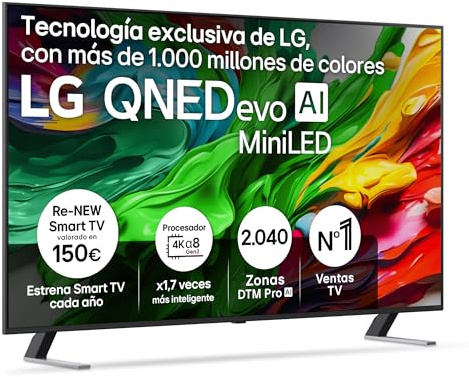 LG 65QNED85A6C - TV 65, 4K QNED EVO, Smart TV, WebOS 25, Procesador Potente e Inteligente, MiniLED AI, Super Upscaling, Dolby Vision y Dilgital Plus, Alexa/Google Assistant, Negro