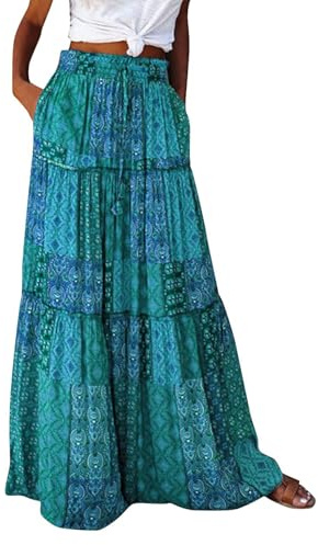 Générique Jupe Longue Femme - Boheme Fleurie - Taille Haute - Chic Et Elegant - Taille Elastique - Plissee - avec Cordon De Serrage - avec Poches - Skirt Style Champetre Dress A-Ligne 2XL