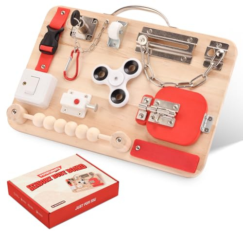 potatomato Montessori Busy Board – Giocattolo sensoriale in Legno per Bambini | Tavola educativa per Lo Sviluppo delle abilità motorie, Ideale per Viaggi e Come Regalo