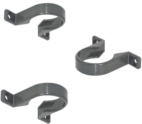 Solvent Weld Waste Pipe Clips, 50mm, Grey, Pack of 3, PVC Wall Mounting Brackets