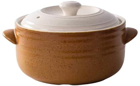 Olla de cerámica Vintage de 2 l, cazuela de Barro, Olla Retro for guisar Frijoles, Olla Espesa for Sopa con Tapa y asa, Olla de inducción for Cocina, Olla Profunda de gres.(4000ml)