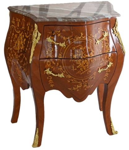 Palazzo Cat915 Commode baroque avec plateau en marbre et marqueterie