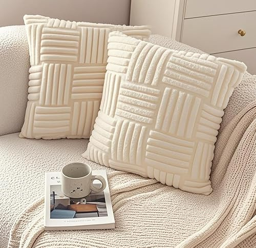 Kissenbezug 40x40 Kissen Sofakissen Dekokissen Bezug Kissenbezüge 2er Set Kissenhüllen Zierkissen Couchkissen Sofa Kissenhülle Zierkissenbezüge Pillow Case Deko Wohnzimmer Beige Gestreifte Patchwork