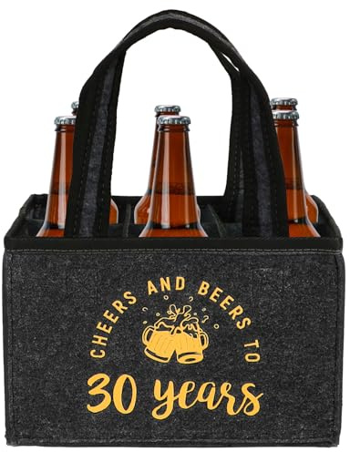 MEJOSER 30 Geburtstag Männer, Geschenk zum 30 Geburtstag Mann Frauen, Männerhandtasche Bier Flaschenträger Flaschentasche, 30. Geburtstagsgeschenk Lustig Cheers, Party Deko (Schwarz-30)