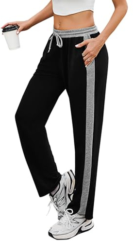 Litherday Pantalon Jogging Femme Cotton Pantalons de Sport Femme Longue Taille Haute Bas de survêtement à Jambe Droite pour Fitness Yoga Casual